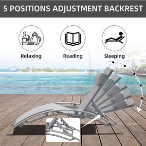 Set di 3 Lettini Prendisole Regolabili in Alluminio per Esterni, Resistenti alle Intemperie, con Tavolino Laterale in Metallo per Piscina o Terrazza - Product Image 4