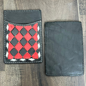 ที่ใส่บัตรหนังเครื่องมือที่ทำด้วยมือมีรูปแบบการตรวจสอบสีดำและสีแดงกระเป๋าสตางค์กระเป๋าด้านหน้าบางเฉียบออกแบบได้ตามต้องการ - Product Image 6