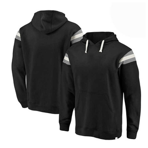 Best Seller Men's Black Hooded Sweatshirt Regular Fit Solid Color Fleece Casual Style Autumn Knitted Sleeve <b>Strip</b> - Product Image 5
