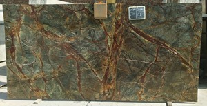 Dalle de marbre Rain Forest polie, vert et brun veiné, pour la décoration murale de cuisine, salle de bain, villa, hôtel - Product Image 4