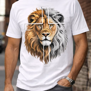 Camiseta Personalizada para Hombre, Estilo Ringer Oversize con Hombros Caídos, Cuello Redondo, Impresión DTF de León, Camiseta de Alta Calidad - Product Image 1