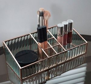 Premium Metal And Glass Cosmetic Organizer With Elegant Gold <b>Frame</b> For Vanity Countertop Storage Solution - Product Image 1