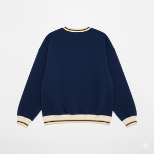 Sweat-shirt ras du cou personnalisé bleu marine et crème à lettres grecques, en mélange de coton, broderie chenille, coupe oversize, style universitaire, OEM - Product Image 6