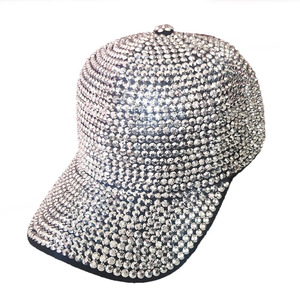 หมวกเบสบอลผ้าทวิลสีดำสุดหรู ประดับคริสตัลเต็มใบ ระยิบระยับ แบบ Snapback - Product Image 5
