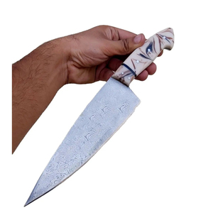 มีดเชฟทำมือแบบกำหนดเองของ Burraq ใบมีดเหล็กดามัสกัส ขนาด 7 นิ้ว ด้ามไม้ หนา 3.0 มม. พร้อมปลอกหนัง ของขวัญสำหรับเชฟ - Product Image 1