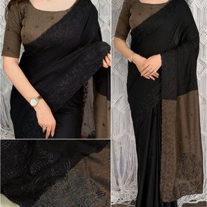 Sari de algodón puro Mul con bordado de hilo en contraste, borde calado y pallu jacquard, precio al por mayor de Royal Export - Product Image 2