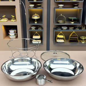 Chafing Dish Stainless Steel <b>Buffet</b> Food Warmer Glass Lid Ornate Gold Pillar Stand Hotel Catering <b>Server</b> - Product Image 3