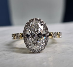 Oval Cut VVS Moissanite Engagement <b>Ring</b> Halo Setting Rhodium Plated 925 Sterling <b>Silver</b> Women Daily Wear - Product Image 1