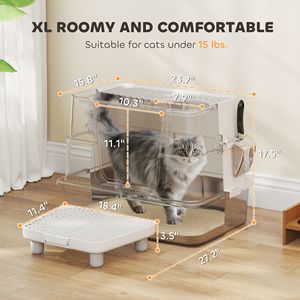 Lettiera XL in acciaio inossidabile per gatti di grossa taglia, con coperchio ribaltabile a 100 gradi, ingresso laterale con gradino, chiusa, in materiale ABS, con ampio spazio interno - Product Image 3