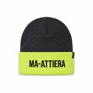 Custom Black Neon <b>Green</b> Knit <b>Beanie</b> Hat Winter Warm Cuffed Skull Cap With Embroidered Logo - Product Image 1