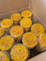 Gedroogde mangoschijfjes in papieren verpakking Zachte gedroogde mango in papieren zak Zachte gedroogde mangoschijfjes in milieuvriendelijke papieren zak