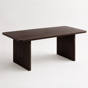 Table à manger moderne en bois massif cannelé, design rectangulaire pour café, restaurant, bureau et maison - Product Image 3