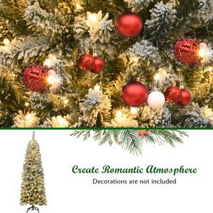 Albero di Natale Artificiale a Forma di Matita Innevato Pre-Illuminato da 2,1 m con 250 Luci LED, Design Pieghevole in PE per Interni (Abete e Pino) - Product Image 3
