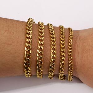Bracelet Classique 5mm 7mm 9mm Chaîne Maille Cubaine Miami Épaisse en Acier Inoxydable 316 Plaqué Or 18 carats pour <span class=keywords><strong>Homme</strong></span>, Bracelet Chaîne Curb - Product Image 1
