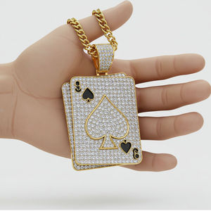 Colgante de Diamante As de Espadas, Chapado en Oro de 18K, con Cristales de Imitación, Estilo Hip Hop Unisex, Joyería de Moda - Product Image 2