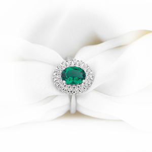 Elegant Womens 925 Sterling <b>Silver</b> <b>Emerald</b> Green Halo <b>Ring</b> Oval Cut Gemstone Engagement Cocktail Statement Fine Jewelry Gift - Product Image 1