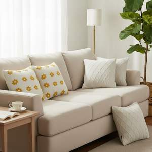 Cozy Retro Daisy Chain and <b>Cream</b> Cable Knit Diamond Pillow Cover Set 5Pc <b>Sofas</b> Decorative Cushions for Living Room - Product Image 2