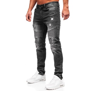 Haute qualité hommes droit Stretch Jeans conception personnalisée déchiré Denim pantalon bouton décoration Hip Hop Style lavé techniques - Product Image 3
