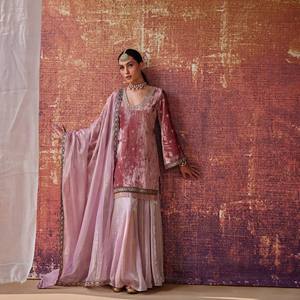 Premium Quality Velvet Lehenga <b>Kurta</b> Suit with Modern <b>Indian</b> Designer Style Reversible Winter Fashion for Wedding Party Wear - Product Image 5