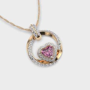 Collier pendentif en saphir rose taille cœur romantique, plaqué or 18 carats, halo de diamants, bijoux pour femme, chaîne serpent - Product Image 1