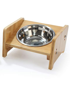 Wood Elevated Pet <b>Bowls</b> <b>Set</b> Stainless Steel Dish Minimalist Design Durable Home Use - Product Image 3