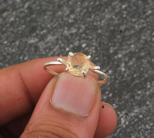 Bague en argent sterling 925 avec sertissage en bézel, citrine, faite à la main, large bande, idée cadeau pour mariage, fête, style vintage unisexe - Product Image 3