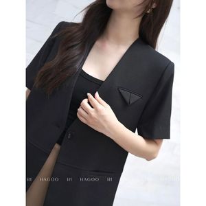 <b>Women's</b> Woolen Short Sleeve Embroidery Button Slim Fit Breathable Blazer <b>Jacket</b> Casual Office Workwear From Vietnam B677 - Product Image 1