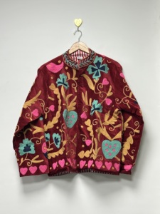 100% Cotton Woven Suzani Embroidery Floral Pattern Reversible Eco-Friendly <b>Velvet</b> Bomber Jacket Long Sleeves for <b>Women</b> Winter - Product Image 4