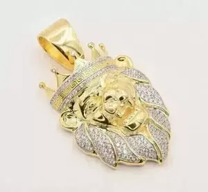 Pendentif Tête de Lion Hip Hop Iced Out Plaqué Or, Breloque Couronne Lion pour Collier, Bijoux de Mode Masculins, Pendentif Moissanite Roi des Animaux - Product Image 1