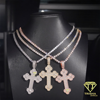 Pendentif croix surdimensionné avec diamants moissanite ronds, collier en argent sterling 925, style hip-hop, style rappeur