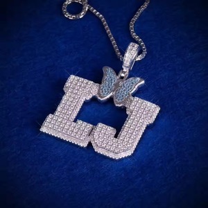 Iced Out Moissanite <b>Initial</b> Letter <b>Pendant</b> With Butterfly Charms 925 <b>Silver</b> Rhodium Plated Luxury HipHop Style Jewelry For Women - Product Image 1