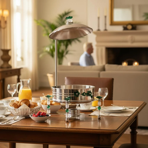 Plat de service de luxe en acier inoxydable avec motif floral vert en acrylique pour buffet, idéal pour les tables de restaurant d'hôtel - Product Image 3