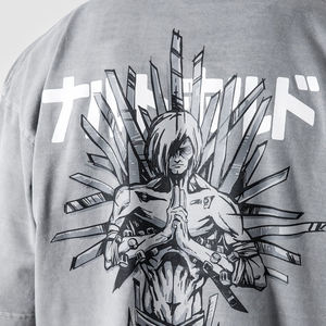 เสื้อยืดไหมพรมสีเทาแบบเรียบสไตล์ญี่ปุ่นลายกราฟิกชิปปุเด็นทรงโอเวอร์ไซส์แนวสตรีทแวร์อนิเมะทรงหลวม - Product Image 4