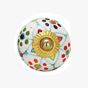 Modern Blue White <b>Ceramic</b> Door <b>Knob</b> with Gold Center Decorative Handle for Cabinet <b>Drawer</b> Wardrobe Home Office Use From India - Product Image 4