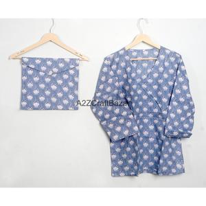Handmade Women's Floral Cotton Pajama <b>Set</b> Long Sleeve V-Neck Full Length Drawstring Waist Casual Sleepwear <b>2</b>-<b>Piece</b> - Product Image 3