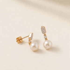 Pendientes de Oro Rosa de 9K con Diamante Cultivado en Laboratorio de 1.85CT, Corte Redondo, con Perla, Diseño Geométrico Pavé, Joyería Fina al por Mayor - Product Image 2