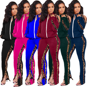 Ensemble 2 pièces pour femmes, imprimé léopard noir, haut à manches longues avec fermeture éclair, pantalon taille haute, vêtements de sport décontractés - Product Image 6