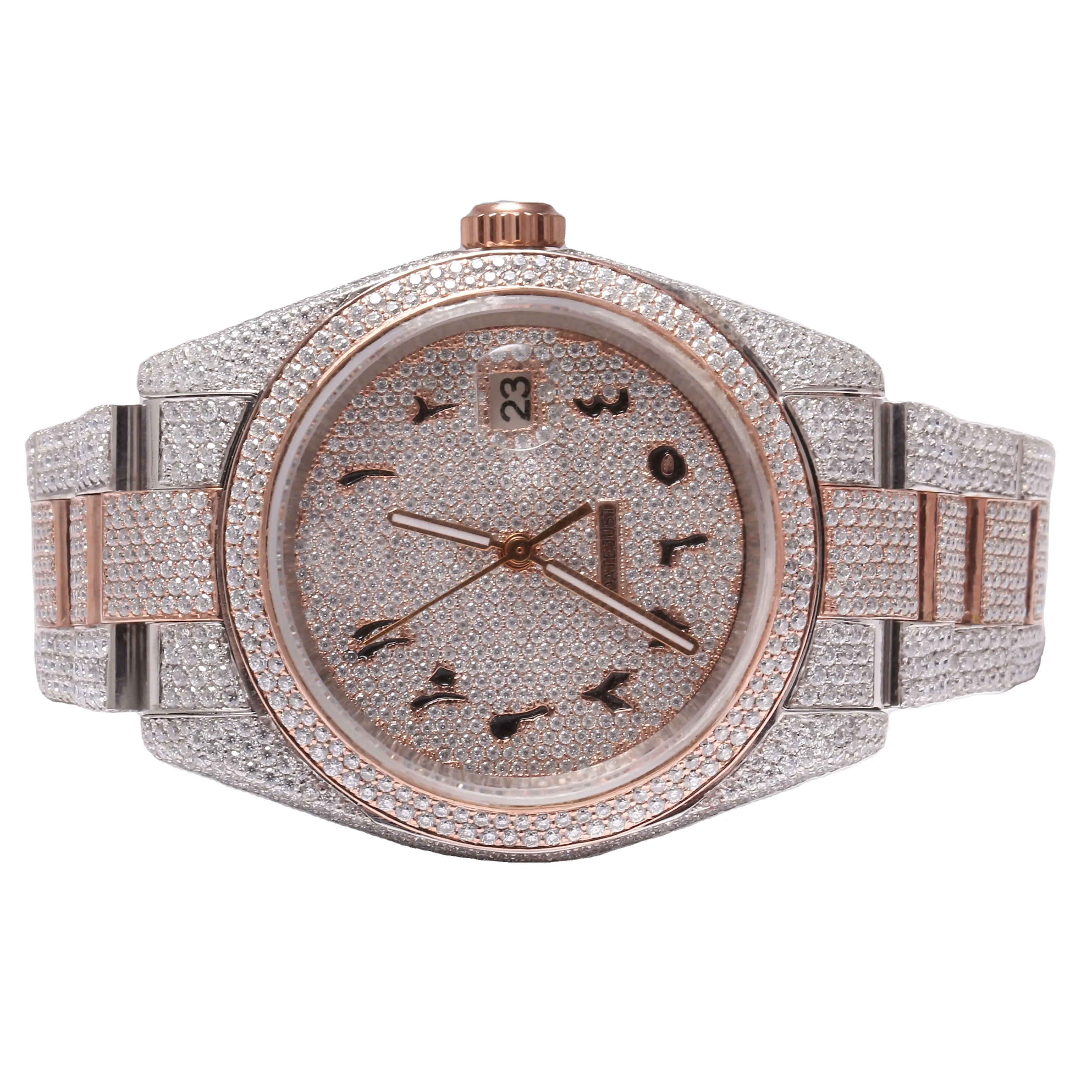 Lünette Riesiges Zifferblatt Bling Automatisch Mechanisch Voll Iced Out Unisex Tester Pass Benutzer definiertes Logo mit Box Moissan ite Diamond Armbanduhr