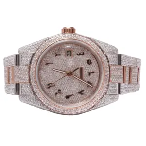 Bezel Lớn Quay Số Bling Tự Động Cơ Khí Đầy Đủ Iced out Unisex Tester Vượt Qua Biểu Tượng Tùy Chỉnh Với Hộp Moissanite Kim Cương Cổ Tay Đồng Hồ