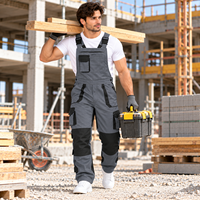 Combinaison de travail grise pour homme avec empiècements noirs et multiples poches, résistante à l'abrasion, en polyester et coton, pour travaux manuels