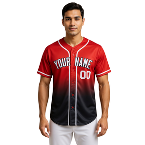 Maillot de baseball personnalisé pour hommes, nom et numéro personnalisés, chemise de sport d'équipe à boutons, maillot rouge et noir - Product Image 1