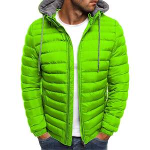 Veste matelassée à capuche bleue pour homme, couleur unie, coupe-vent, fermeture éclair, vêtement d'hiver décontracté, coupe régulière, coque en polyester - Product Image 4