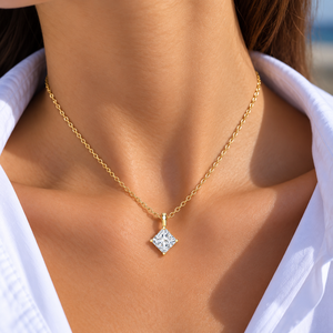 Pendentif en diamant de laboratoire taille princesse, collier solitaire en or massif 14 carats, 0,50-2,00 carats, DEF VVS, certifié IGI, bijoux classiques ODM - Product Image 2