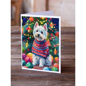 Whimsical Westie Christmas Tarjetas de felicitación Paquete de 8 tarjetas de nota de tamaño A7 en blanco 5x7 con sobres - Product Image 2