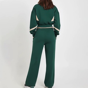 Ensemble de survêtement zippé vert à capuche pour femme, coupe ample, manches longues, couleur unie, décontracté, avec poches latérales, pour l'automne - Product Image 4