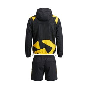 Abstract Geometric <b>Camo</b> Yellow Black Panel Windbreaker Short Set <b>Men</b> Tracksuit Nylon Hooded <b>Jacket</b> And Shorts Sets - Product Image 3