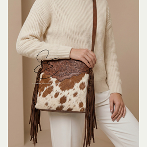 Bolso Bandolera de Cuero Genuino con Flecos Hechos a Mano, Estilo Vintage, Bolso de Hombro Bohemio para Mujer, Estilo Vaquero Occidental - Product Image 2
