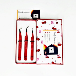 Pince à cils Somofy Enterprises en acier inoxydable rouge, pointe lisse, prise en main parfaite, 10 mm, précision, revêtement papier, boîte personnalisée avec logo - Product Image 5