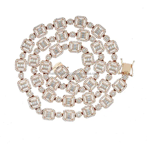 Bijoux hip-hop européens et américains Collier de tennis rond carré en argent sterling 925 plaqué or 18 carats avec Cz - Product Image 2