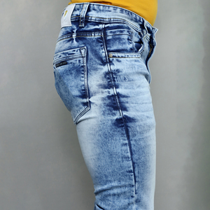 Jeans en denim de coton extensible bleu taille mi-haute pour hommes Gex en gros - Product Image 3